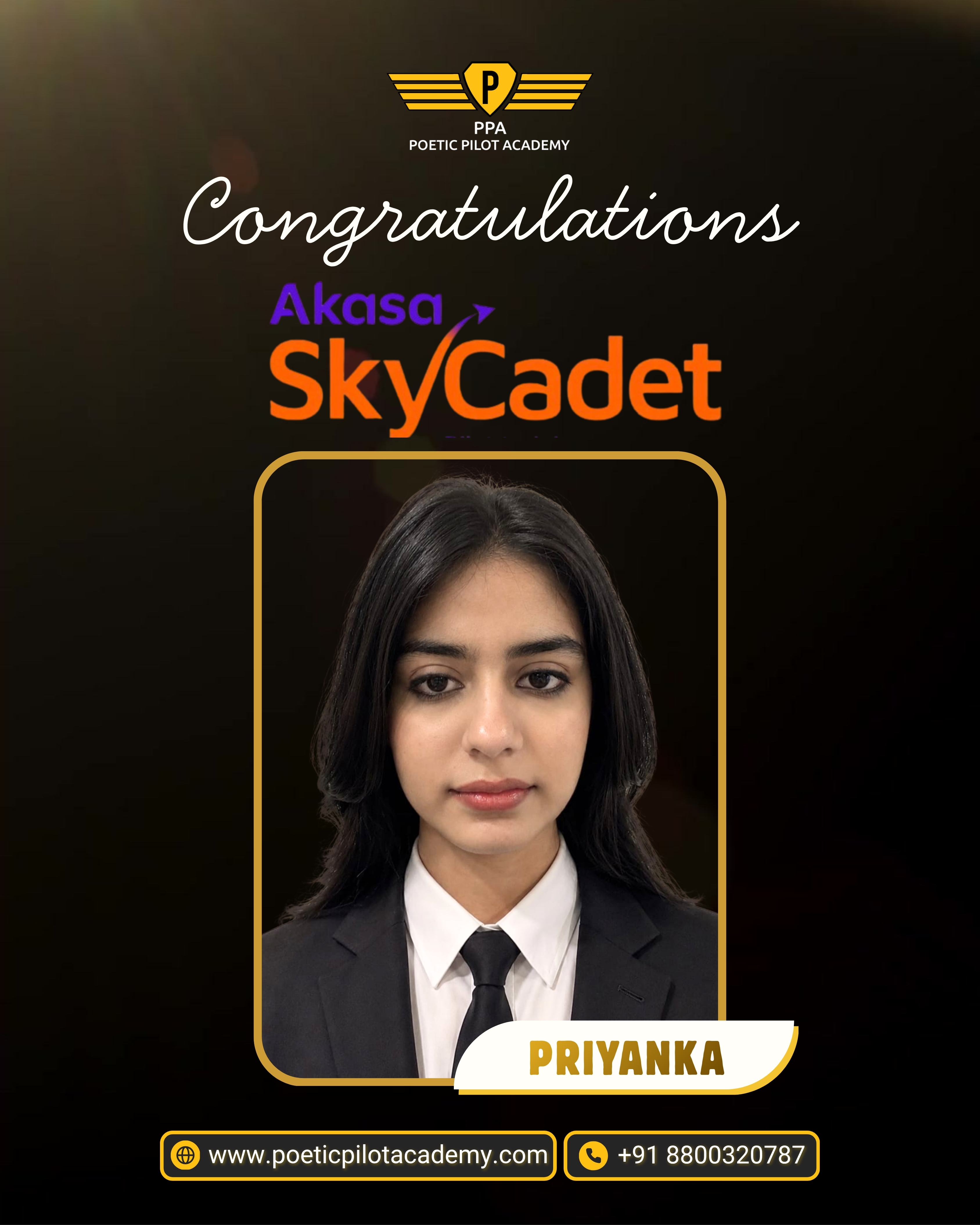 Congratulations on successfully clearing the Akasa Skycadet Pilot Training Program at Poetic Pilot Academy - Airline Cadet Selections